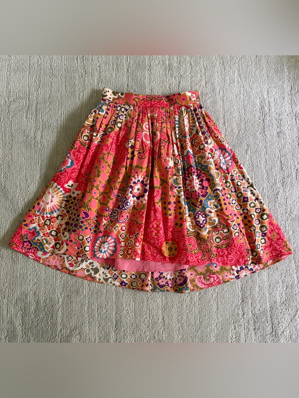 J. Crew Pink/Coral Paisley Pleated High-Low Skirt Size 00 Preppy Classic Coastal